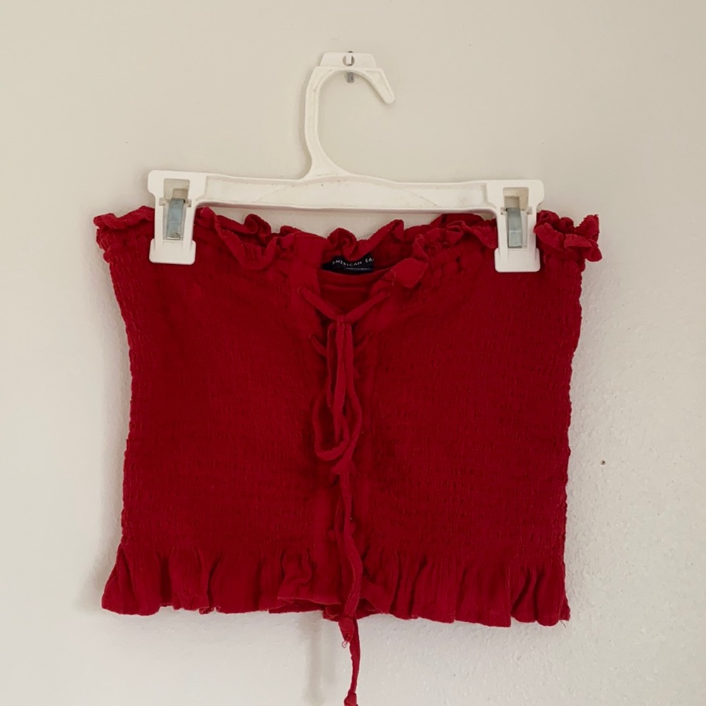 Red strapless top
